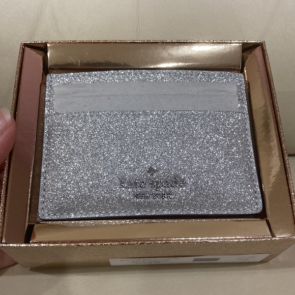 NWT Kate Spade Lunar Night Silver Sparkle Glitter Boxed Small Card Holder Wallet - Picture 5 of 15